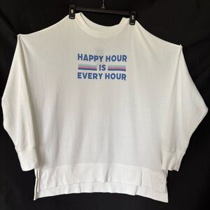 Crown & Ivy White Sweatshirt with Blue and Pink Text